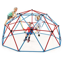 Load image into Gallery viewer, D么me d'Escalade de 305cm avec Balanoire Cage d'Escalade en Mtal Charge Max 363 kg Intrieur Extrieur pour Enfants de 3-10 Ans Jaune/Rouge -