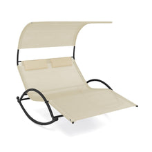 Load image into Gallery viewer, Chaise Longue Double Chaise  Bascule pour 2 Personnes 2 Appui-T锚tes Amovibles Cadre en Mtal Robuste Lit de Repos Ergonomique 2 Places Gris/Noir/Beige -