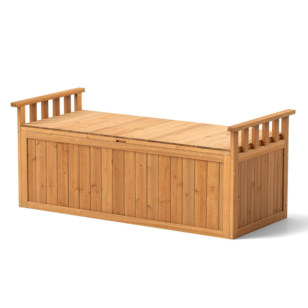 Banc de Rangement en Bois Banc d'Extérieur à 2 Places de 209 L avec Accoudoirs Coffre de Stockage en Bois Charge 100KG Naturel -