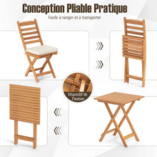 Load image into Gallery viewer, Ensemble Bistrot d'Extrieur en Bois d'Acacia Ensemble de Chaises Pliantes et Table Coussins de Sige Sans Accoudoirs  Dossier Haut Blanc -