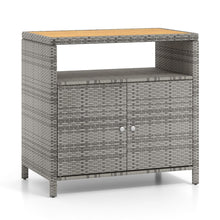 Load image into Gallery viewer, Armoire de Rangement Exterieur en Rotin Armoire de Jardin avec Plateau en Bois d'Acacia Compartiment Ouvert Buffet  2 Portes -