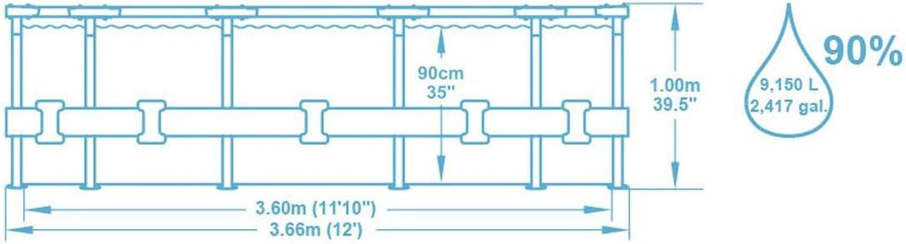 Power Steel Deluxe Piscine tubulaire ronde avec cadre en acier solide Kit complet Aspect rotin 366 x 100 cm,Marron