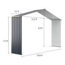 Load image into Gallery viewer, Abri de Jardin en Métal &amp; Extension 10.85avec 2 Portes Coulissantes Verrouillables 4 Trous d’Aération Gris pour Vélo -