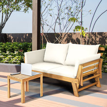 Load image into Gallery viewer, Chaise Longue Convertible avec Coussin Canapé de Jardin 2 en 1 en Bois d’Acacia avec Accoudoir Réglable pour Patio Piscine Jardin Blanc/Gris/Bleu/Rouge -