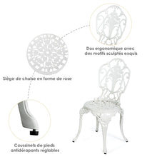 Load image into Gallery viewer, Ensemble Table et 2 Chaises pour Jardin en Aluminium en Forme de Rose Blanc Résistant aux Intempéries -