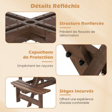 Load image into Gallery viewer, Ensemble Table de Pique-Nique en Bois pour 2 à 8 Personnes Set Table et Banc Circulaire avec 4 Bancs Intégrés Trou de Parasol de 5cm Marron/Jaune -