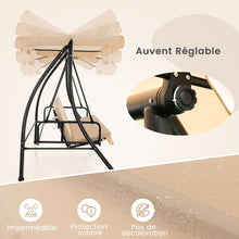 Load image into Gallery viewer, Balancelle d'Extrieur Convertible 2 Places avec Lit Plat Hamac de Terrasse avec Auvent Rglable et Coussin Amovible Pour Jardin -
