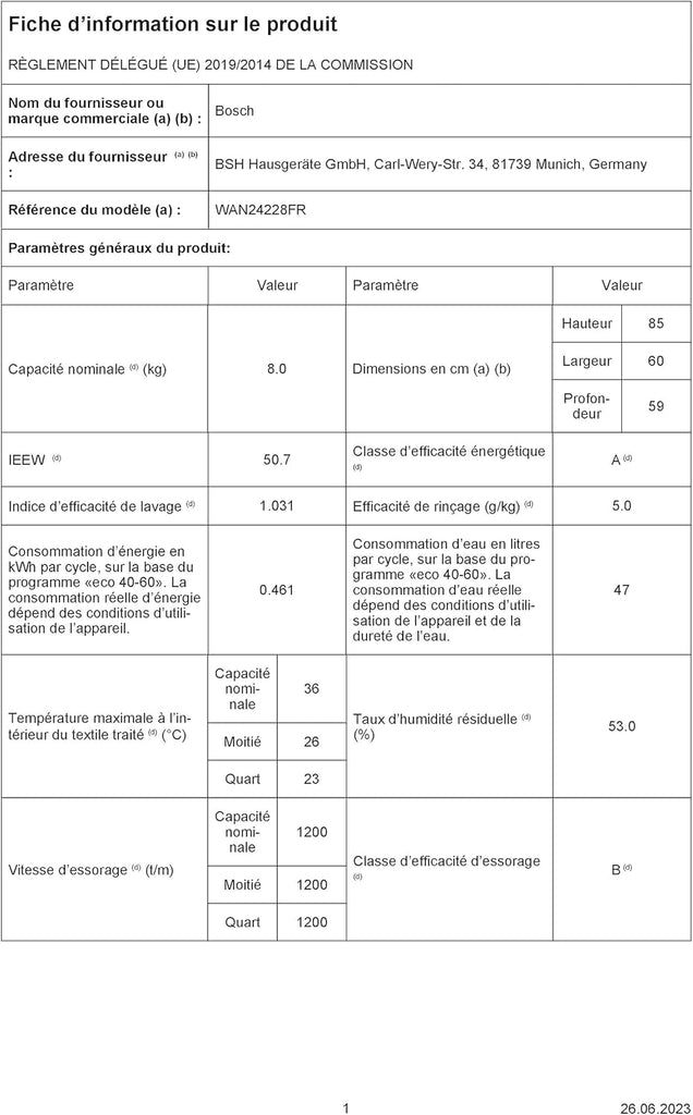 WAN24228FR,Série 4,Lave linge hublot,8 kg,1200 trs/min,Blanc -