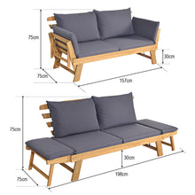 Load image into Gallery viewer, Chaise Longue Convertible avec Coussin Canapé de Jardin 2 en 1 en Bois d’Acacia avec Accoudoir Réglable pour Patio Piscine Jardin Blanc/Gris/Bleu/Rouge -