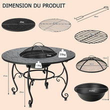 Load image into Gallery viewer, Brasero Extérieur pour Jardin 80 x 80 x 70 cm Foyer rond 4 en 1 avec Brasero Grille de Cuisson Grille en Bois -