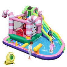 Load image into Gallery viewer, 9 en 1 Château Gonflable en Forme Bonbons avec Toboggan Maison de Saut Gonflable avec Pistolet à Eau Charge 90kg pour 2 Enfants de 3-10 Ans -