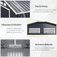 Load image into Gallery viewer, Abri de Jardin en Métal 8,67 340 x 255 x 210 cm avec 2 Portes Coulissantes Verrouillables 4 Trous d’Aération Gris pour Vélo -