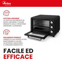 Load image into Gallery viewer, ARDES - AR6264PB Four électrique ventilé Capacité de 64 litres avec lumière interne 6 fonctions de cuisson minuterie double vitrage avec accessoires MAGNUS, Noir