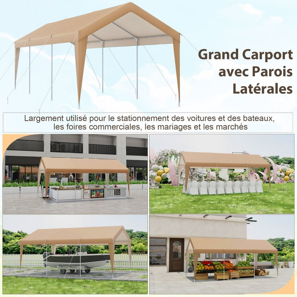 Abri de Voiture 301 x 600 cm Cadre en Métal Galvanisé Tente de Garage Portable avec Bâche Toutes Saisons Tente de Voiture pour Camions Bateaux -