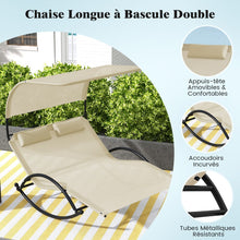 Load image into Gallery viewer, Chaise Longue Double Chaise à Bascule pour 2 Personnes 2 Appui-Têtes Amovibles Cadre en Métal Robuste Lit de Repos Ergonomique 2 Places Gris/Noir/Beige -