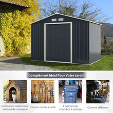 Load image into Gallery viewer, Abri de Jardin en Métal 5,29 77 x 191 x 202 cm avec 2 Portes Coulissantes Verrouillables 4 Trous d’Aération Gris pour Vélo -