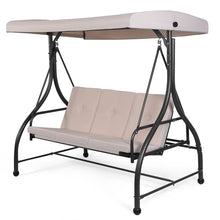 Load image into Gallery viewer, Balancelle d'Extérieur Convertible Jardin Porche Avec Sièges à Coussins Auvent Réglable et Cadre en Métal Enduit Hamac 3 Places Beige -