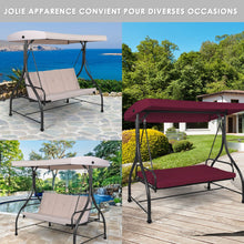 Load image into Gallery viewer, Balancelle d'Extérieur Convertible Jardin Porche Avec Sièges à Coussins Auvent Réglable et Cadre en Métal Enduit Hamac 3 Places Beige -