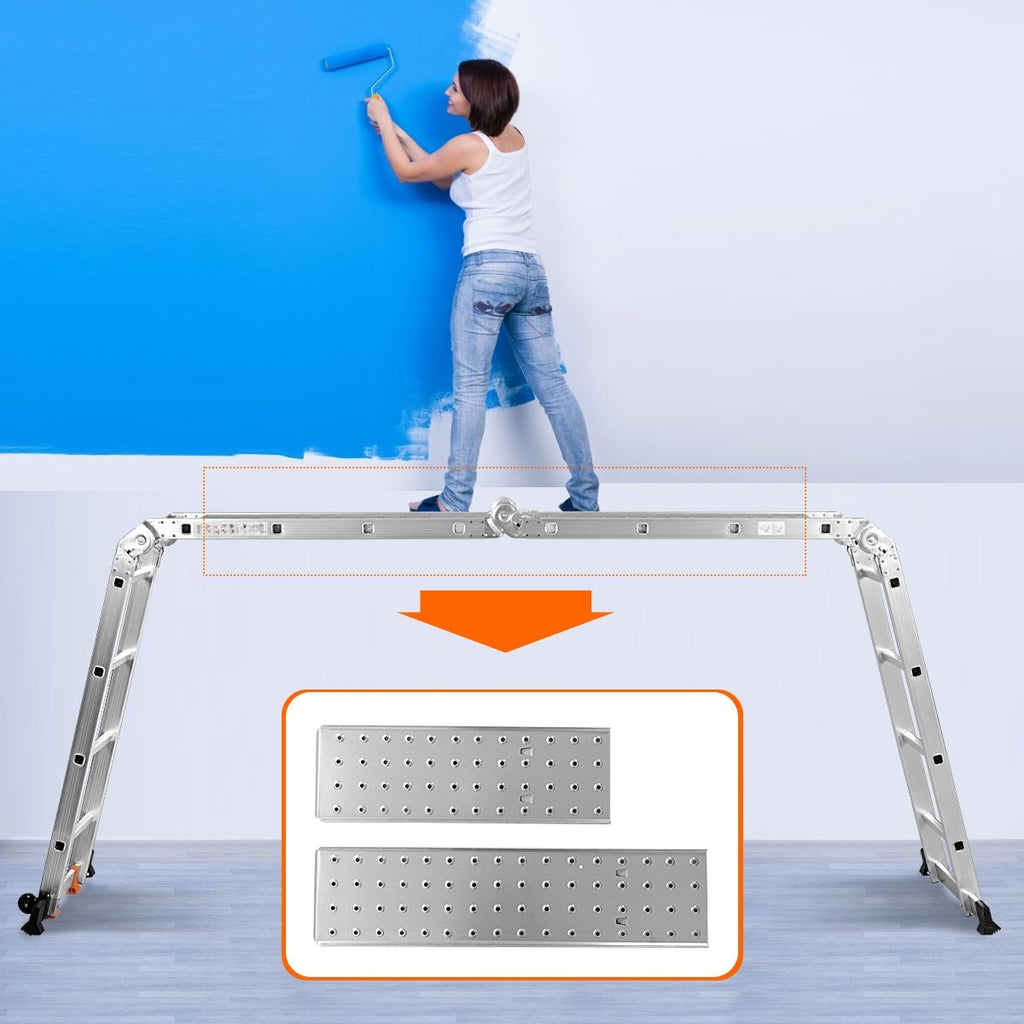 chelle Polyvalente 5 en 1 avec 2 Montants 4 Plis 15 Echelons Pliable et Multifonction Capacit 150kg en Aluminium -