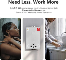 Load image into Gallery viewer, 20LPM Chauffe-eau Gaz, 40KW Chauffe-eau Instantané GPL avec Pression d'Eau Requise Très Faible de 0,1 Bar pour la Douche et à la Demande, Fonctionne au Butane et Propane