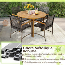 Load image into Gallery viewer, Ensemble de 4 Chaises en Rotin pour l'Extrieur Chaises avec Accoudoirs en Bois d'Acacia Structure Mtallique Robuste Chaises Ergonomiques -