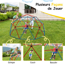 Load image into Gallery viewer, D么me d'Escalade de 305cm avec Balanoire Cage d'Escalade en Mtal Charge Max 363 kg Intrieur Extrieur pour Enfants de 3-10 Ans Jaune/Rouge -