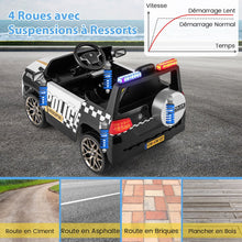 Load image into Gallery viewer, Voiture de Police Electrique Alimentée par Batterie 12 V/7 A Télécommande Connexion Sans Fil Musique Klaxon Sirène Lumières LED Blanc -
