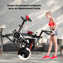 Load image into Gallery viewer, Vélo D’appartement Vélo Silencieux avec Courroie et Roue D’inertie en Fer de 10kg Guidon et Selle Ajustable Noir + Rouge -