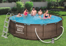Load image into Gallery viewer, Power Steel Deluxe Piscine tubulaire ronde avec cadre en acier solide Kit complet Aspect rotin 366 x 100 cm,Marron