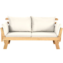 Load image into Gallery viewer, Chaise Longue Convertible avec Coussin Canapé de Jardin 2 en 1 en Bois d’Acacia avec Accoudoir Réglable pour Patio Piscine Jardin Blanc/Gris/Bleu/Rouge -