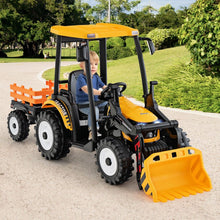 Load image into Gallery viewer, 12V Tracteur lectrique Enfants avec Pelle&amp;Remorque Amovible Vhicule lectrique  6 Roues avec Tlcommande &amp; Musique 3-6 km/h pour 3-8 Ans Jaune/Vert -