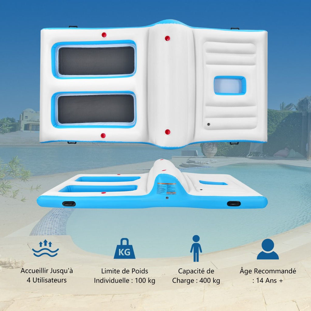 Île de Piscine Gonflable pour 4 Personnes avec Pompe Glacière Porte-Gobelets 360 x 197 x 66cm -