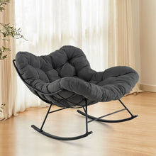 Load image into Gallery viewer, Chaise à Bascule d'Intérieur et d'Extérieur Chaise Papasan Surdimensionnée avec Coussin Rembourré &amp; Cadre en Métal Capacité 205 Kg Gris -