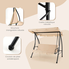 Load image into Gallery viewer, Balancelle d'Extérieur Convertible 2 Places avec Lit Plat Hamac de Terrasse avec Auvent Réglable et Coussin Amovible Pour Jardin -