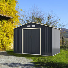 Load image into Gallery viewer, Abri de jardin en métal 5,29 277 x 191 x 202 cm avec 2 portes coulissantes verrouillables 4 trous d’aération pour vélo gris 20_0007629 -