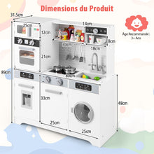 Load image into Gallery viewer, Cuisine de Jeu pour 3 Ans et Plus Jouets de Cuisine en Bois avec Evier Robinet Distributeur d橢au Micro-ondes Four Ustensiles Blanc -