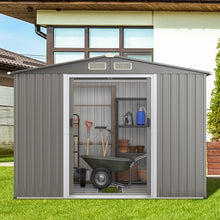 Load image into Gallery viewer, Abri de Jardin Métal Extérieur 9.74m³ Acier Galvanisé avec Fondation 4 Persiennes Double Porte et Rampe 260 x 207 x 181 cm Gris Foncé/Gris Clair -