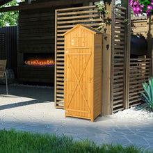 Load image into Gallery viewer, Armoire de Jardin en Bois Imperméable avec Toit Abri de Jardin avec Table Pliable Étagères et 8 Crochets 75x50x180,5CM -