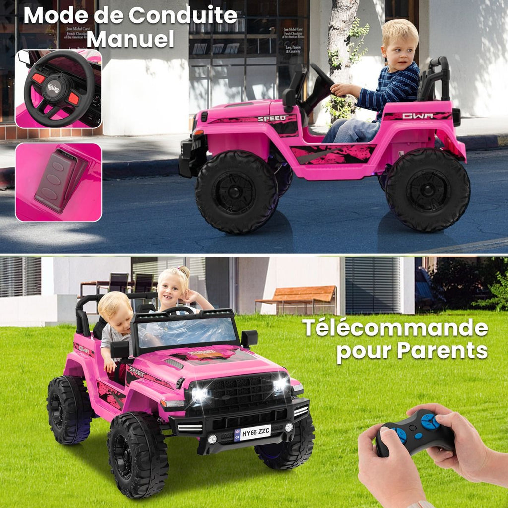 24V Voiture lectrique 2 Places Enfants avec Tlcommande 2,4G Musique LED Dmarrage Lent 2 Vitesses Charge 35kg pour 3-8 Ans+ Rouge/Rose/Vert -