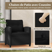 Load image into Gallery viewer, Ensemble de Meubles 3 Pièces de Patio en Rotin Charge 180KG Salon de Jardin 2 Fauteuils Table Basse avec Plateau Noir/Beige/Blanc -