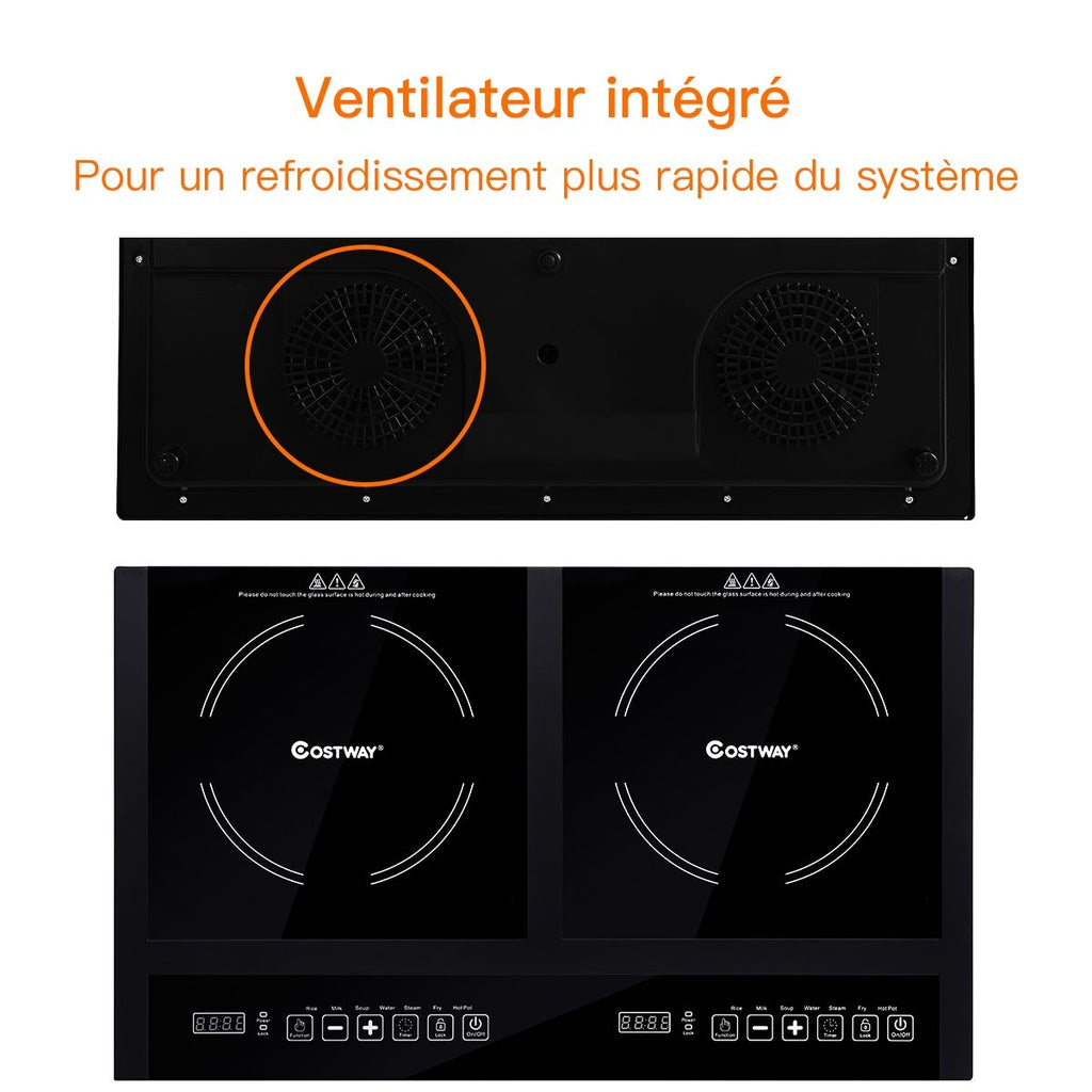 Double Plaque de Cuisson Electrique en Vitrocramique 1800W+1800W 2 Zones 8 Niveaux de Temprature/Puissance Variables Noir -