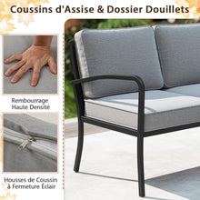 Load image into Gallery viewer, Ensemble Salon de Jardin 3 Pièces Ensemble de Canapé Rembourré d’Extérieur avec Table Basse Cadre en Métal Robuste Gris -
