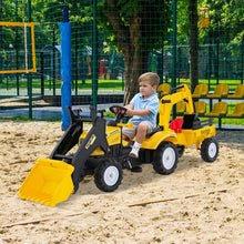 Load image into Gallery viewer, 3 en 1 Tracteur pour Enfant avec 6 Roues Jouet Pelle Remorque Amovible avec Volant Klaxon 3  6 Ans Jaune/Vert -