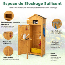 Load image into Gallery viewer, Armoire de Jardin en Bois Impermable avec Toit Abri de Jardin avec Table Pliable tagres et 8 Crochets 75x50x180,5CM -