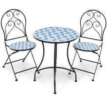 Load image into Gallery viewer, Ensemble Table et 2 Chaises Pliantes de Bistrot 2 Personnes Design Carreaux de Mosa茂que Colls sur du Ciment pour Terrasse -