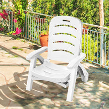 Load image into Gallery viewer, Chaise Longue Pliable Dossier Inclinable à 5 Positions avec Roues Intégrées pour Terrasse Jardin Piscine 150 kg Gris/Blanc/Bleu -