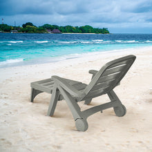 Load image into Gallery viewer, Chaise Longue Pliable Dossier Inclinable à 5 Positions avec Roues Intégrées pour Terrasse Jardin Piscine 150 kg Gris/Blanc/Bleu -