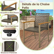 Load image into Gallery viewer, Ensemble de 4 Chaises en Rotin pour l'Extrieur Chaises avec Accoudoirs en Bois d'Acacia Structure Mtallique Robuste Chaises Ergonomiques -