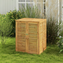 Load image into Gallery viewer, Abri à Poubelle en Bois de 120 L Abri pour Outils d'Extérieur avec Couvercle Ouvrable Doubles Portes Loquet de Verrouillage Naturel -