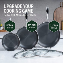 Load image into Gallery viewer, Hexclad 6 Piece Hybrid Stainless Steel Cookware Pan Set 8", 10", 12" with Glass Lids